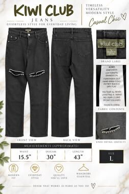 Kiwi Club Black Jeans with Crystal Embossed Slits*Size Large